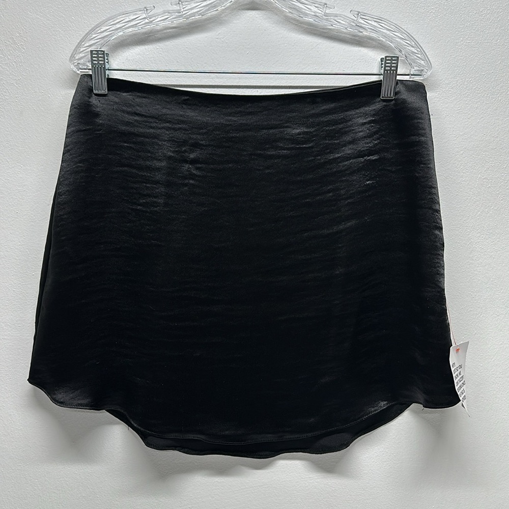 Asos Design Mini Skirt Slip High Shine Satin Curved Hem Black NWT New Size 12